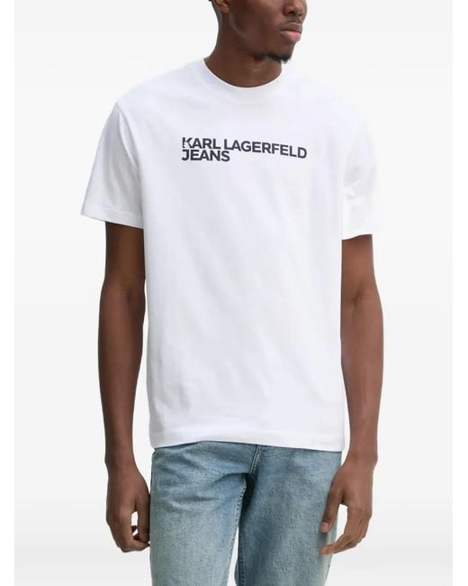Karl Lagerfeld White Logo-Print T-Shirt for men