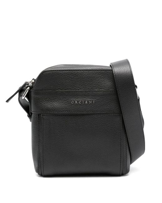 メンズ Orciani Micron レザー メッセンジャーバッグ ミニ Black