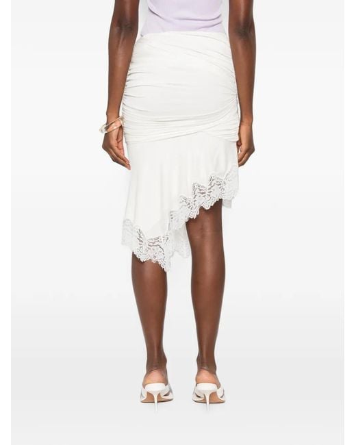 Christopher Esber White Lace-Trim Gathered Mini Skirt
