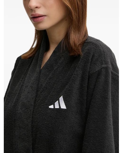 Adidas Black Logo-Embroidered Belted Bathrobe