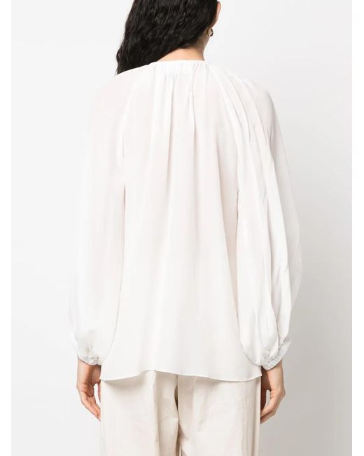 PHAEONIA White Self-Tie Silk Blouse