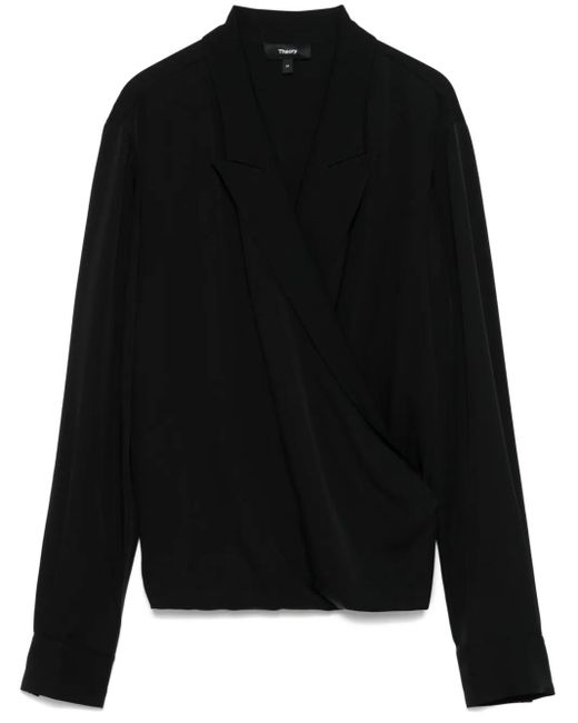 Theory ピークドラペル ラップブラウス Black