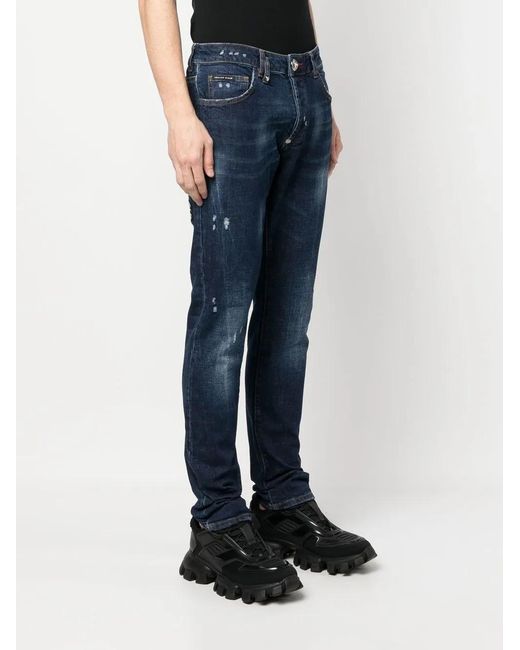 Philipp Plein Blue Straight-Leg Ripped Jeans for men