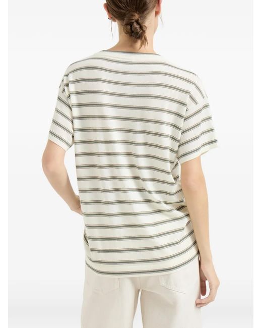 Brunello Cucinelli White Striped Wool Sweater