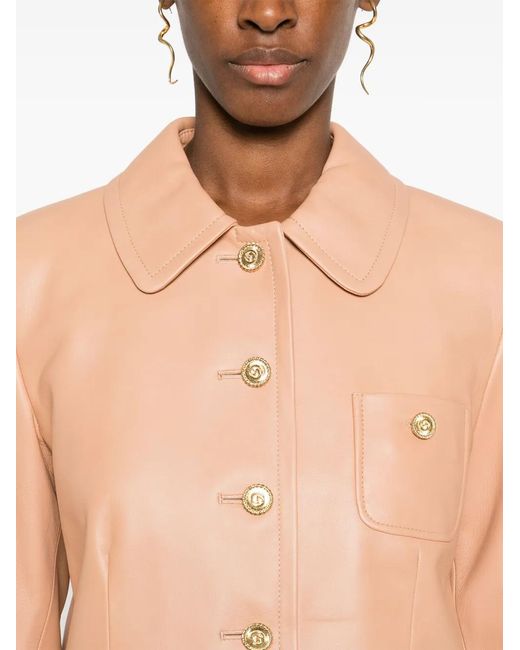 Gucci Natural Logo-Buttons Leather Jacket