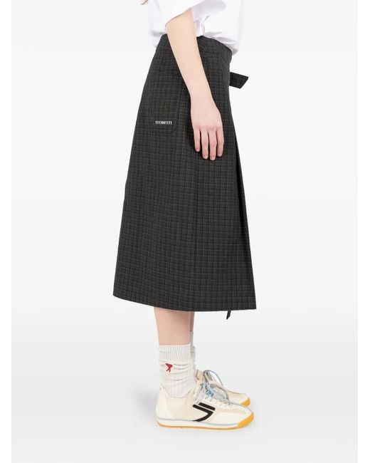 Societe Anonyme Black Plaid Pleated Kilt Midi Skirt
