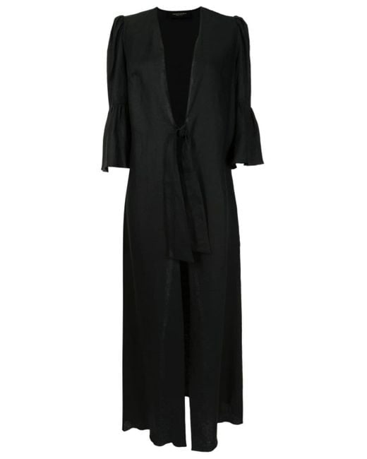 Adriana Degreas Black Orquidea Vintage Linen Maxi Robe