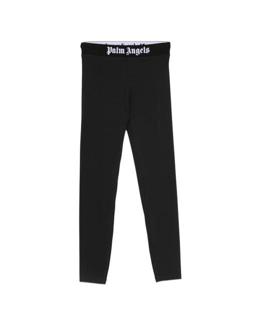Palm Angels Black Logo-Waistband Leggings