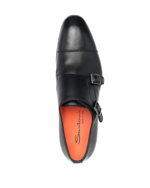 Santoni Black Double-Buckle Leather Monk Shoes for men