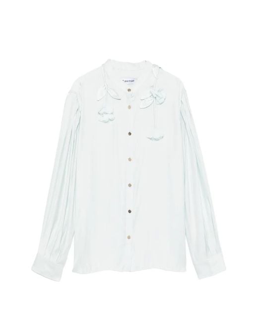 Self-Portrait White Floral-Embellished Shirt