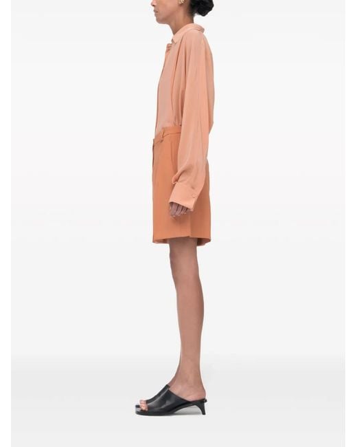 Another Tomorrow Orange High-Waisted Pleated Shorts