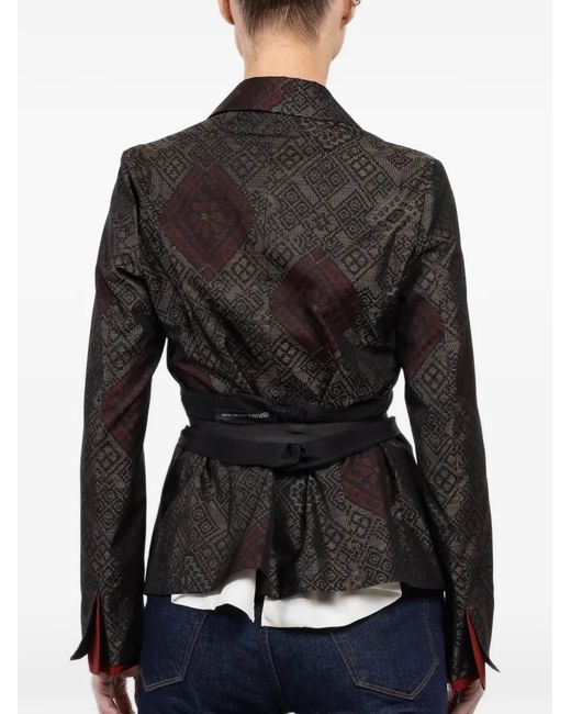 Ibrigu Black Geometric-Print Belted Jacket