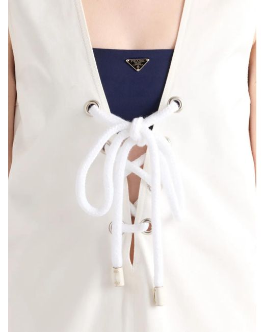 Prada White Old V-Neck Mini Dress