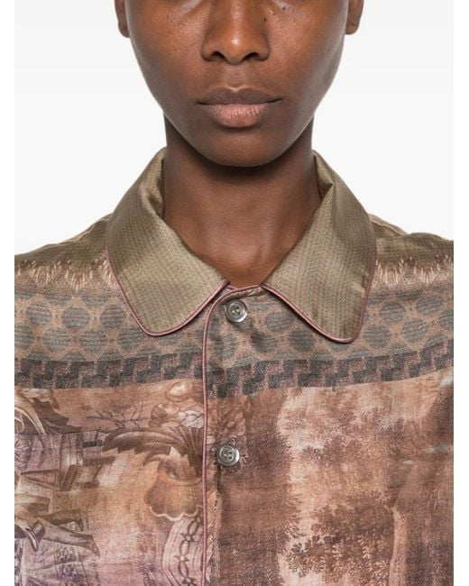 Pierre Louis Mascia Pink Graphic-Print Button-Up Silk Shirt