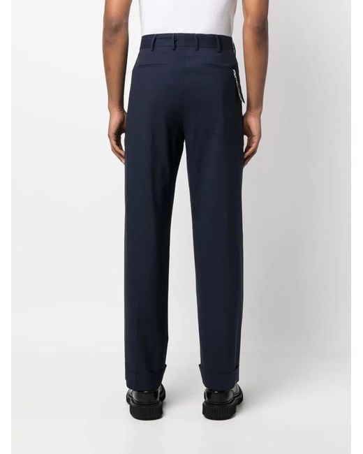 PT Torino Blue Straight-Leg Wool Tailored Trousers for men