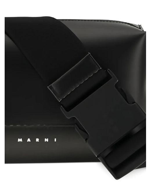 Marni Black Buckle Strap Messenger Bag for men