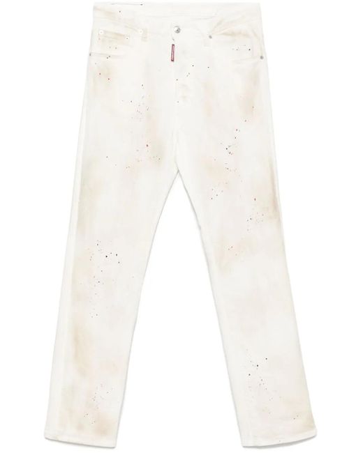 DSquared² White Paint-Splatter Jeans for men