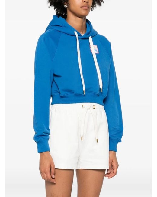 Casablanca Blue Cropped Cotton Hoodie