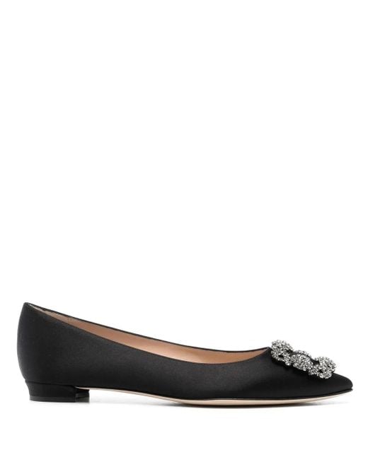 Manolo Blahnik Black Hangisi Flat Ballerina Shoes