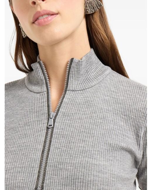 Top de canalé con cremallera Brunello Cucinelli de color Gray