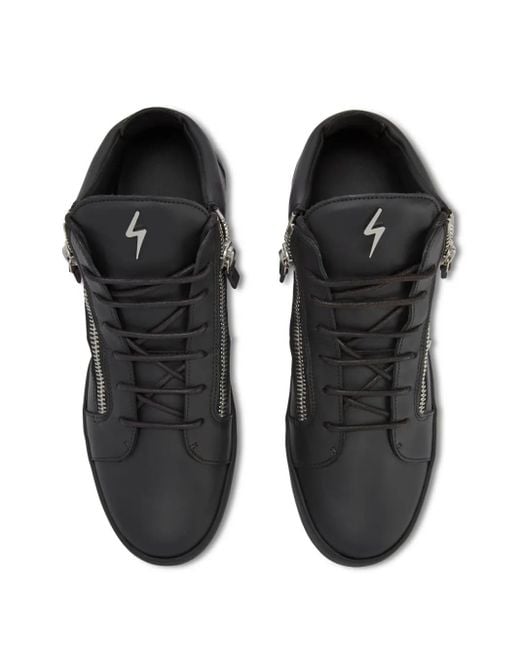 Giuseppe Zanotti Black Kriss Leather Mid-Top Sneakers for men