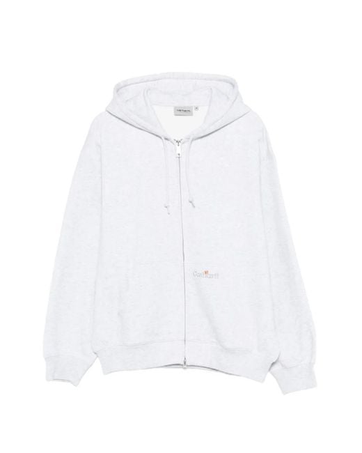 Carhartt White Logo-Embroidered Zip-Up Hoodie