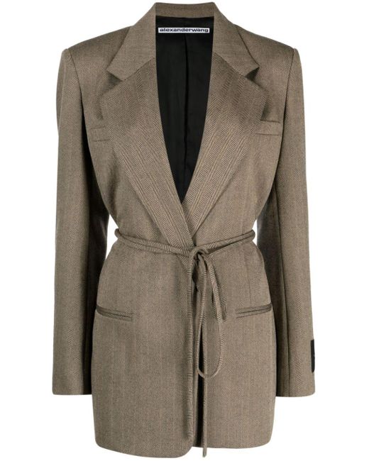 Alexander Wang Brown Herringbone Wrap Wool Blazer