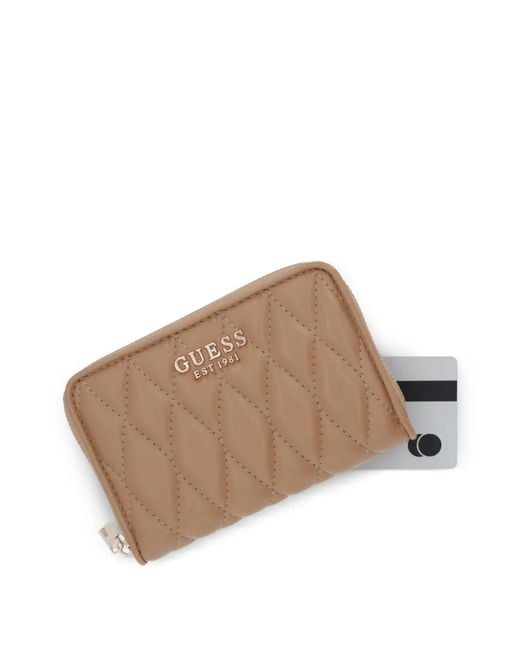 Guess Brown Quilted Logo-Plaque Wallet