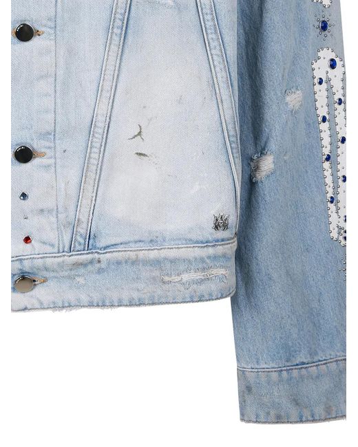 Amiri Blue Distressed-Effect Embellished Jacket for men