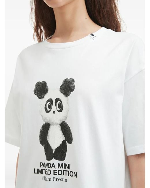 Mini Cream White Panda Mini Graphic-Print T-Shirt