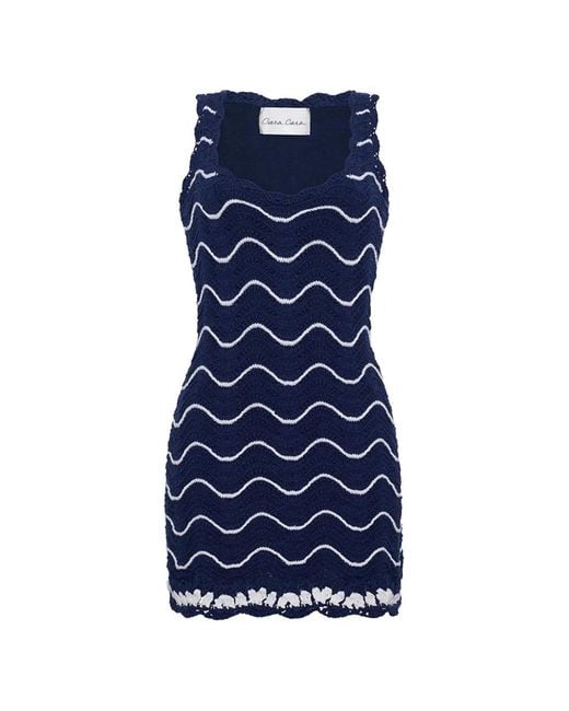 Cara Cara Blue Orel Zigzag-Knit Cotton Mini Dress
