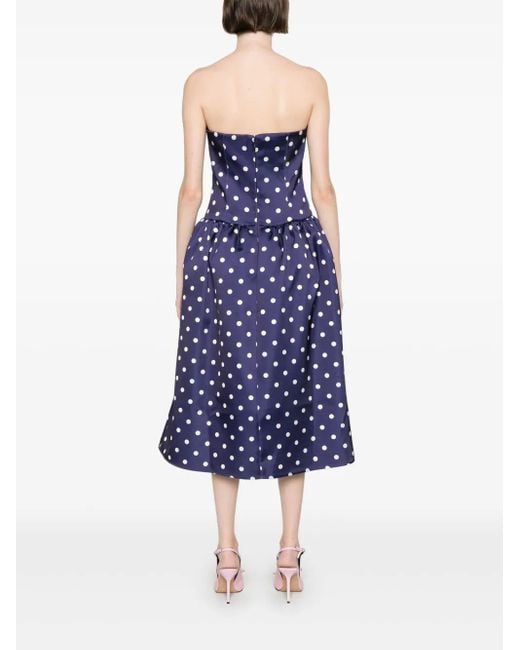 Self-Portrait Blue Polka Dot Satin Midi Dress