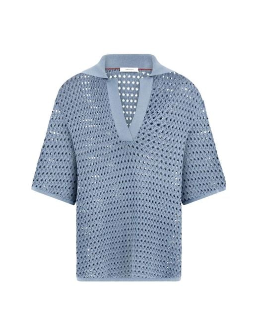 Ferragamo Blue Open Knit Polo Shirt