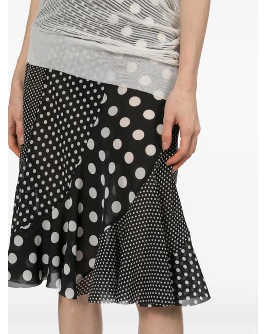 Junya Watanabe Black Polka-Dot Pleated Midi Skirt