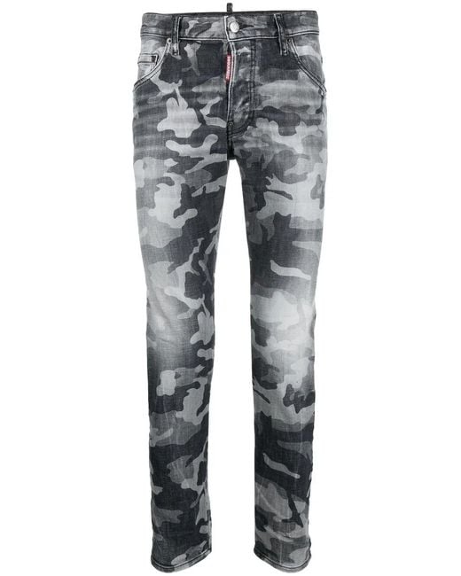 DSquared² Gray Camouflage-Print Bootcut Jeans for men