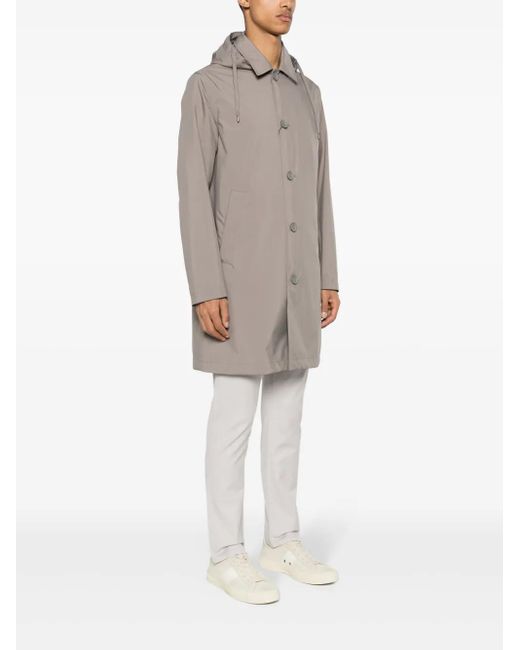 Herno Gray Single-Breasted Hooded Coat for men