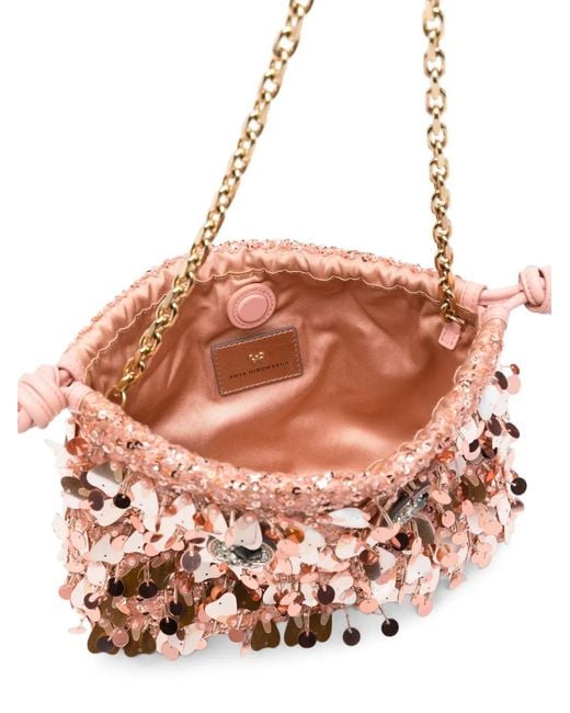 Anya Hindmarch Pink Sequin-Embellished Clutch Bag