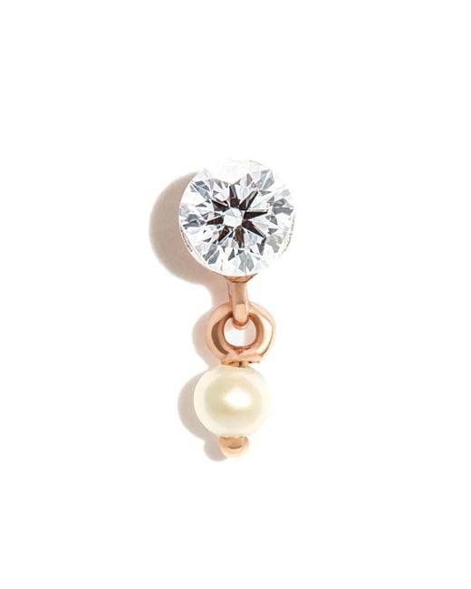 Maria Tash White 18Kt Rose Diamond And Pearl Stud Earring