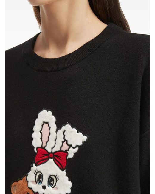Chocoolate Trui Met Geborduurde Teddybeer En Konijn in het Black