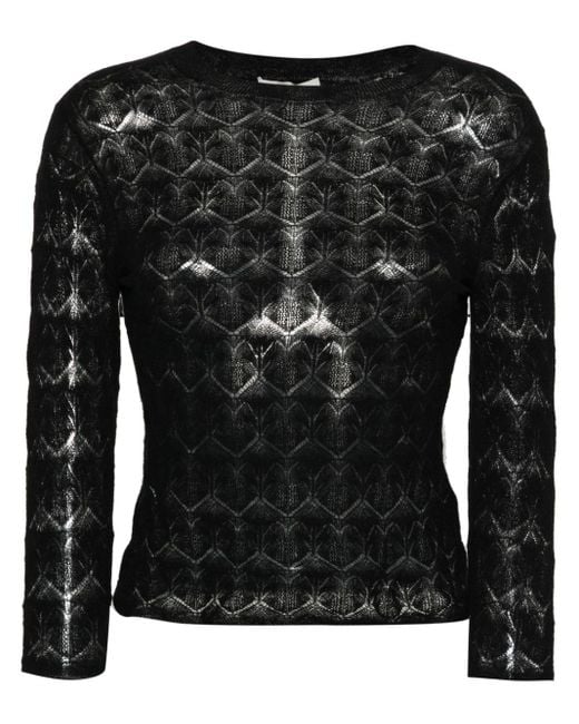 Vince Black Lace-pattern Cotton Top