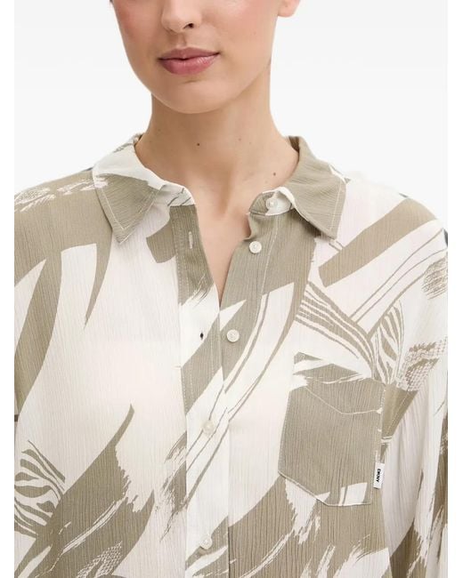 DKNY White Abstract-Print Chest-Pocket Shirt