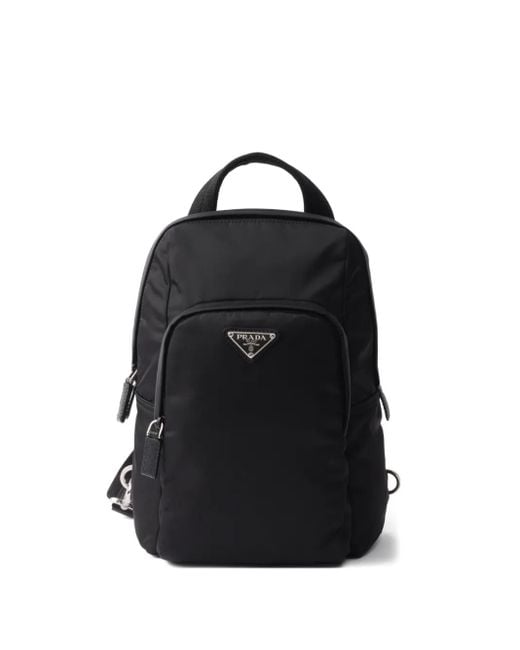 Prada Black Triangle-Logo Backpack for men