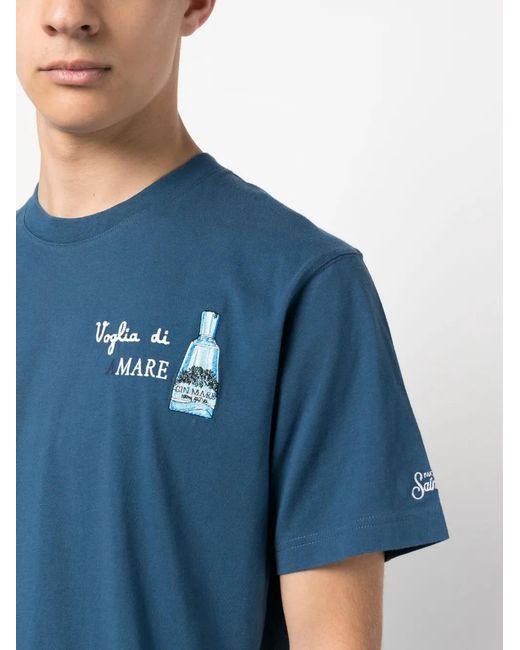 Mc2 Saint Barth Blue Logo-Print Cotton T-Shirt for men