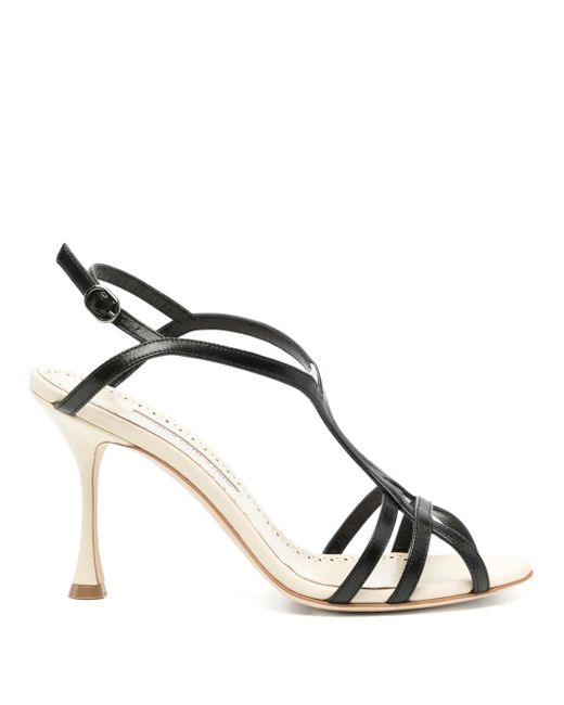 Manolo Blahnik Metallic Strappy Sandalen 100Mm