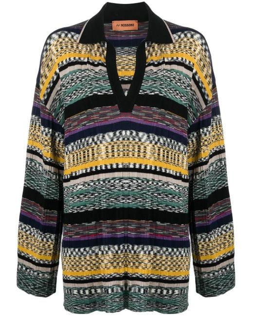 Missoni Green Striped Relaxed-Fit Polo Shirt