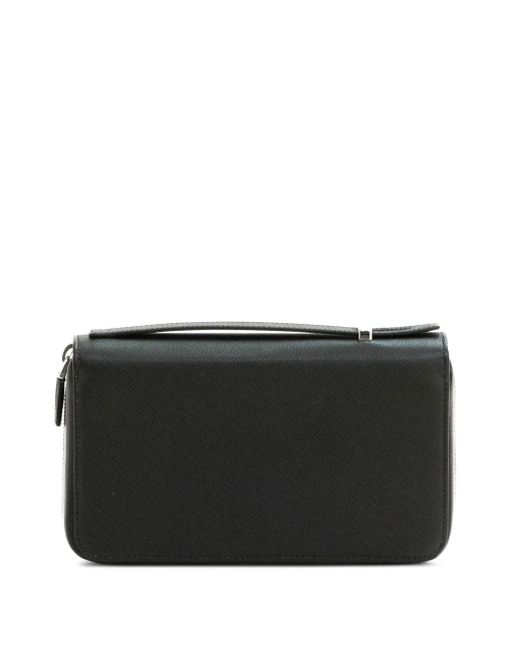 Prada Black Zip-Around Top Handle Wallet for men