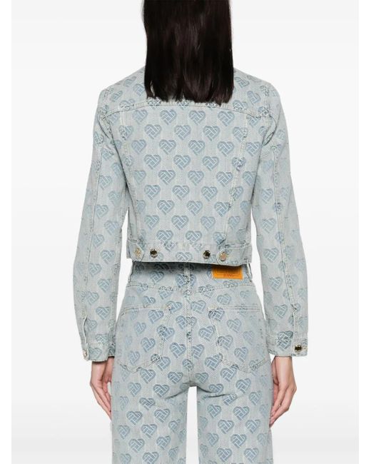 Casablanca Blue Heart Monogram-Jacquard Denim Jacket