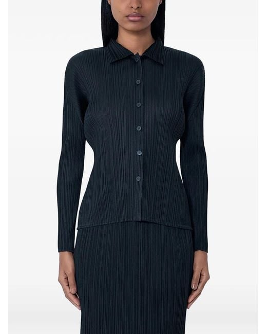 Pleats Please Issey Miyake Blue Pleated Button-Down Shirt