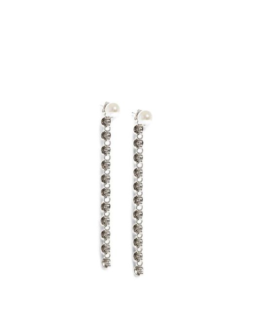 Dheygere White Swarovski Pearl And Butterfly Drop Earrings