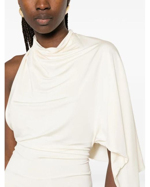 AYA MUSE White Elena Cape-Detail Mini Dress